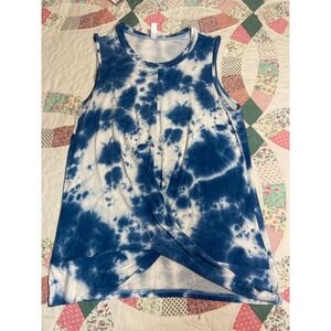 YSYOKOW Womens Blue White Tie Dye Twist Front Sleeveless Tank Top Large